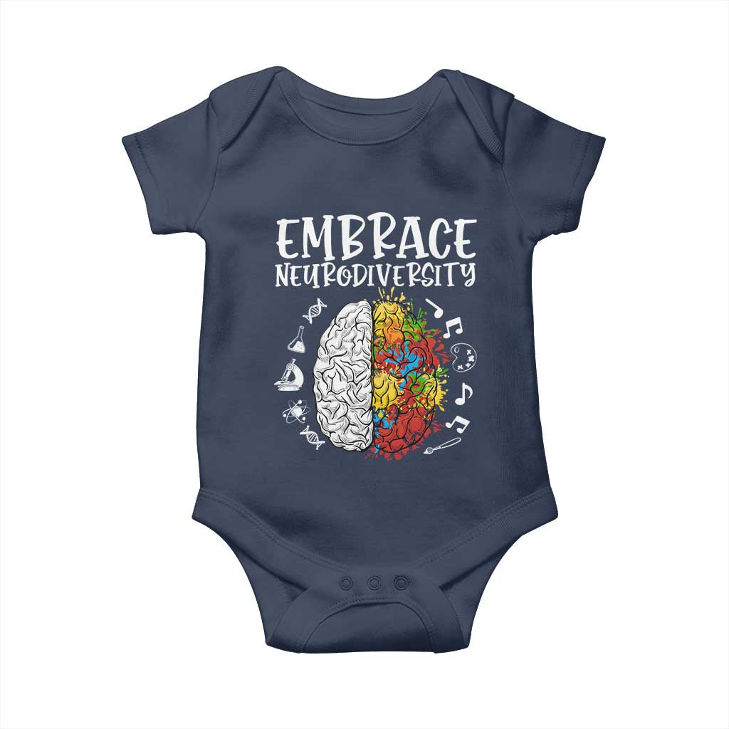 Embrace Neurodiversity Baby Onesie Autism Awareness ASD ADHD Acceptance TS02 Navy Print Your Wear