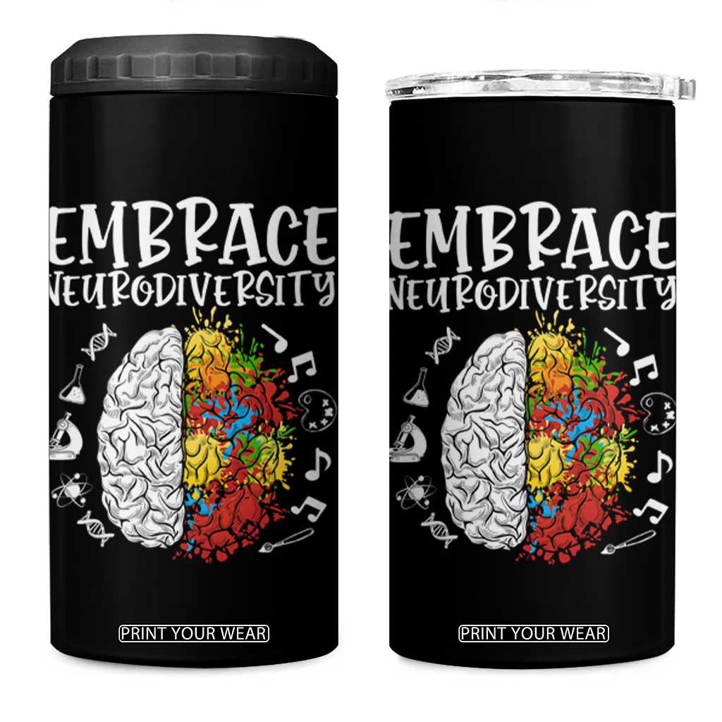 Embrace Neurodiversity 4 in 1 Can Cooler Tumbler Autism Awareness ASD ADHD Acceptance TS02 One Size: 16 oz Black Print Your Wear
