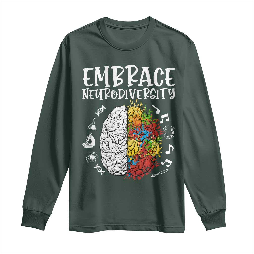 Embrace Neurodiversity Long Sleeve Shirt Autism Awareness ASD ADHD Acceptance TS02 Dark Forest Green Print Your Wear