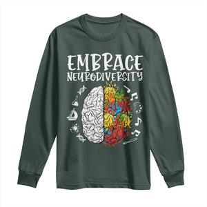 Embrace Neurodiversity Long Sleeve Shirt Autism Awareness ASD ADHD Acceptance TS02 Dark Forest Green Print Your Wear