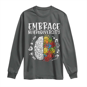 Embrace Neurodiversity Long Sleeve Shirt Autism Awareness ASD ADHD Acceptance TS02 Dark Heather Print Your Wear