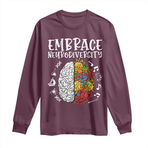 Embrace Neurodiversity Long Sleeve Shirt Autism Awareness ASD ADHD Acceptance TS02 Maroon Print Your Wear