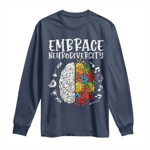 Embrace Neurodiversity Long Sleeve Shirt Autism Awareness ASD ADHD Acceptance TS02 Navy Print Your Wear