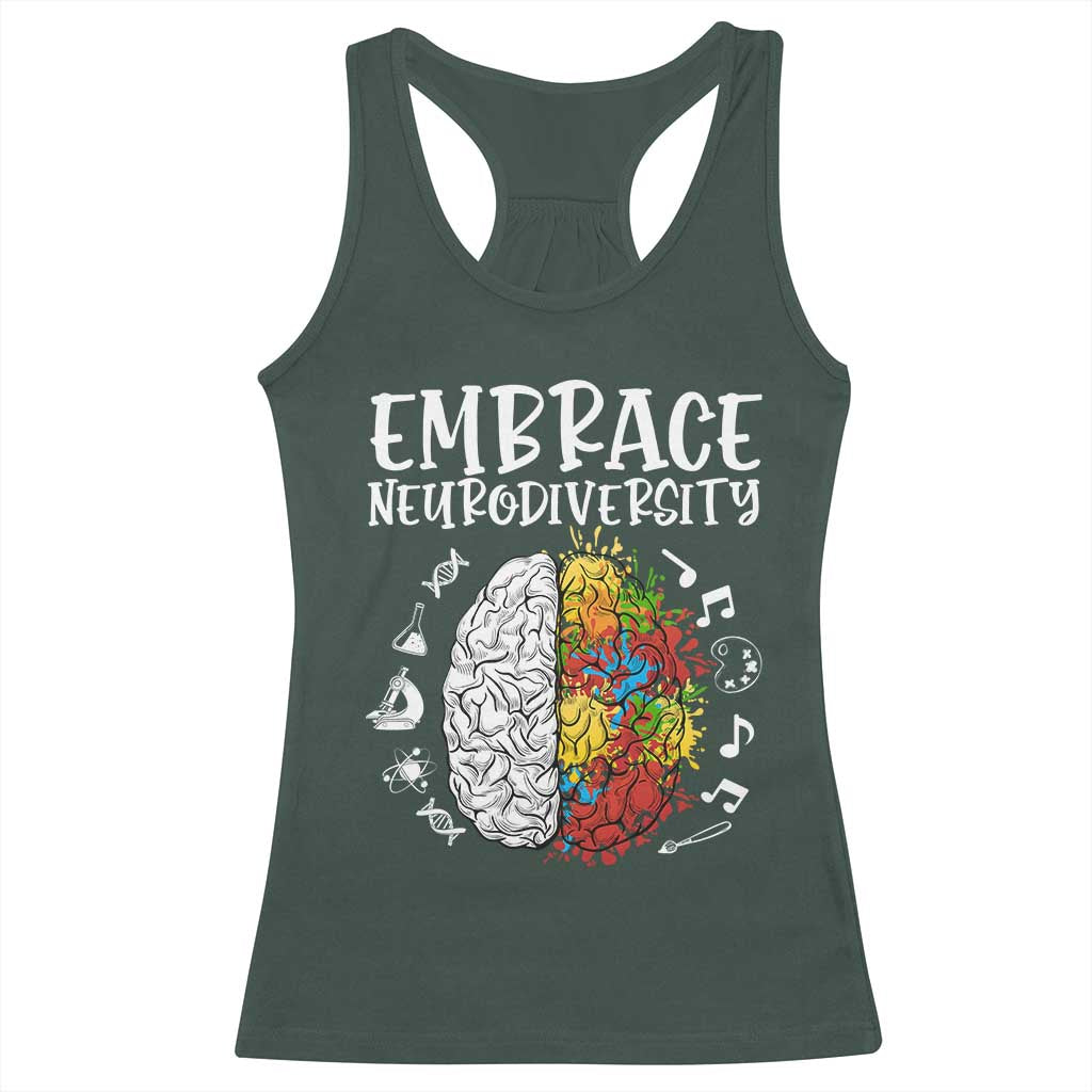 Embrace Neurodiversity Racerback Tank Top Autism Awareness ASD ADHD Acceptance TS02 Dark Forest Green Print Your Wear