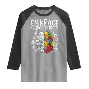 Embrace Neurodiversity Raglan Shirt Autism Awareness ASD ADHD Acceptance TS02 Sport Gray Black Print Your Wear