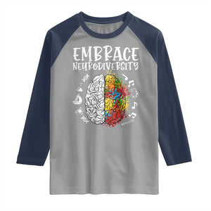 Embrace Neurodiversity Raglan Shirt Autism Awareness ASD ADHD Acceptance TS02 Sport Gray Navy Print Your Wear