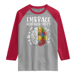 Embrace Neurodiversity Raglan Shirt Autism Awareness ASD ADHD Acceptance TS02 Sport Gray Red Print Your Wear