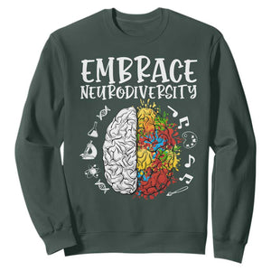 Embrace Neurodiversity Sweatshirt Autism Awareness ASD ADHD Acceptance TS02 Dark Forest Green Print Your Wear