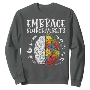 Embrace Neurodiversity Sweatshirt Autism Awareness ASD ADHD Acceptance TS02 Dark Heather Print Your Wear