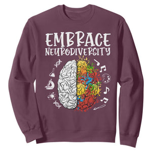 Embrace Neurodiversity Sweatshirt Autism Awareness ASD ADHD Acceptance TS02 Maroon Print Your Wear