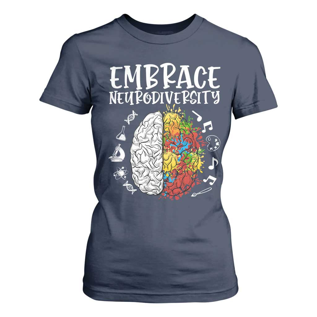 Embrace Neurodiversity T Shirt For Women Autism Awareness ASD ADHD Acceptance TS02 Navy Print Your Wear