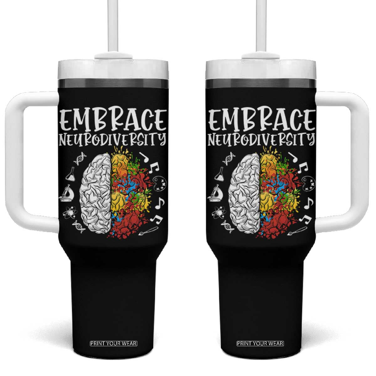 Embrace Neurodiversity Tumbler With Handle Autism Awareness ASD ADHD Acceptance TS02 One Size: 40 oz Black Print Your Wear