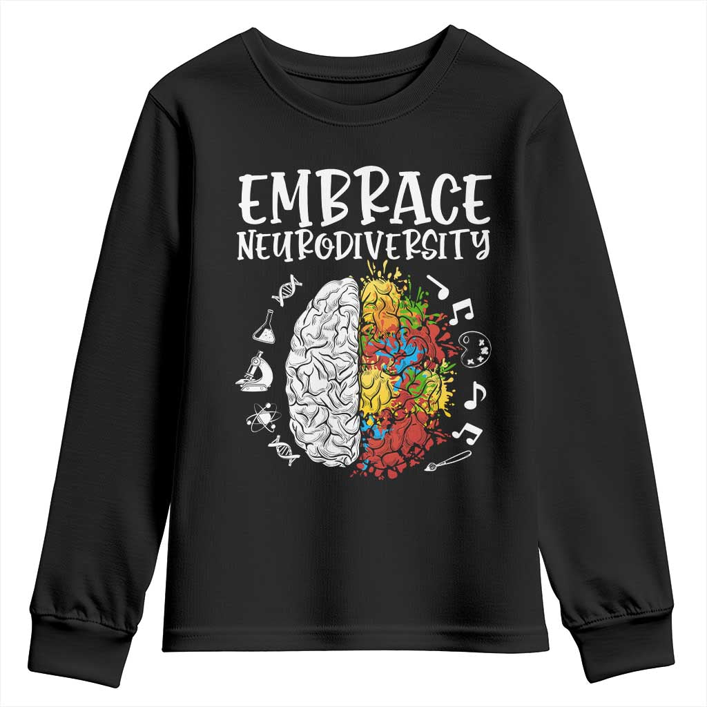 Embrace Neurodiversity Youth Sweatshirt Autism Awareness ASD ADHD Acceptance TS02 Black Print Your Wear