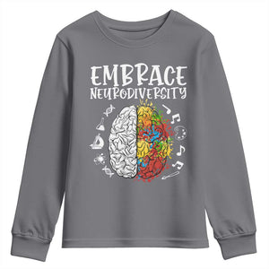 Embrace Neurodiversity Youth Sweatshirt Autism Awareness ASD ADHD Acceptance TS02 Charcoal Print Your Wear