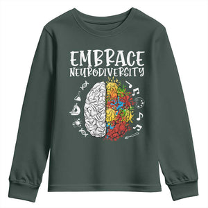 Embrace Neurodiversity Youth Sweatshirt Autism Awareness ASD ADHD Acceptance TS02 Dark Forest Green Print Your Wear