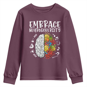 Embrace Neurodiversity Youth Sweatshirt Autism Awareness ASD ADHD Acceptance TS02 Maroon Print Your Wear