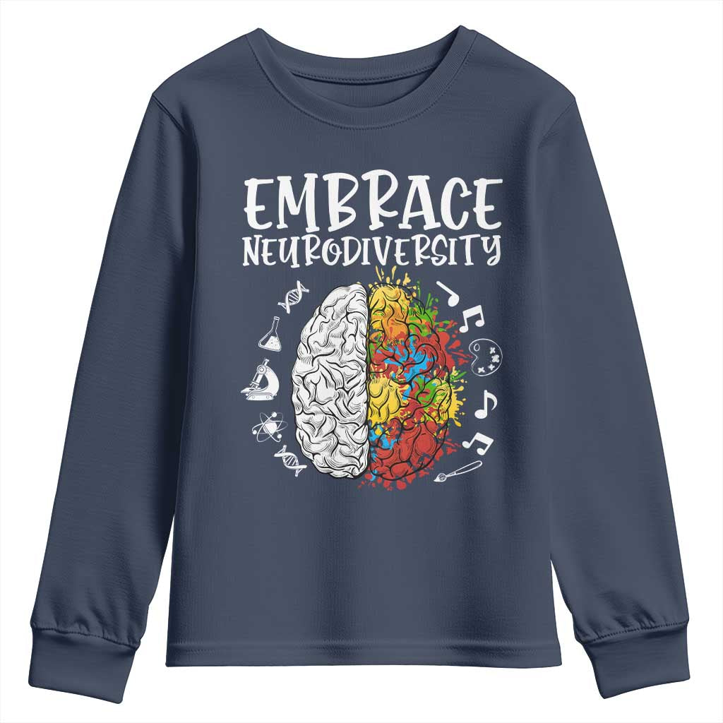 Embrace Neurodiversity Youth Sweatshirt Autism Awareness ASD ADHD Acceptance TS02 Navy Print Your Wear