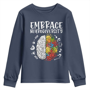Embrace Neurodiversity Youth Sweatshirt Autism Awareness ASD ADHD Acceptance TS02 Navy Print Your Wear