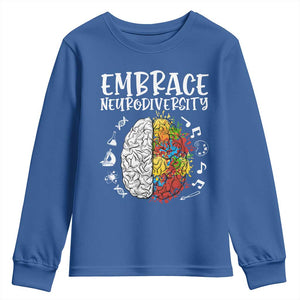 Embrace Neurodiversity Youth Sweatshirt Autism Awareness ASD ADHD Acceptance TS02 Royal Blue Print Your Wear