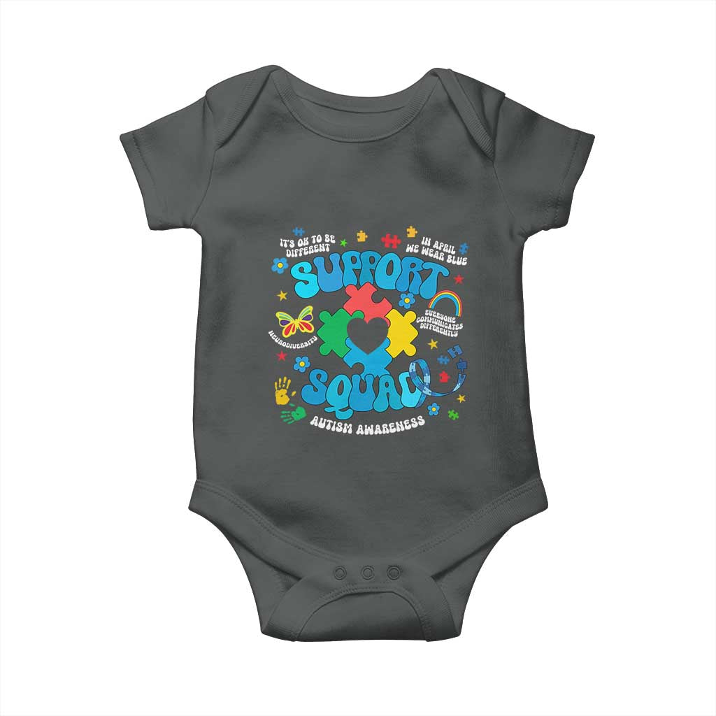 Autism Awareness Support Squad Baby Onesie In April We Wear Blue TS02 Dark Heather Print Your Wear
