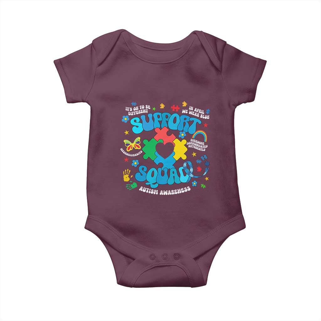 Autism Awareness Support Squad Baby Onesie In April We Wear Blue TS02 Maroon Print Your Wear