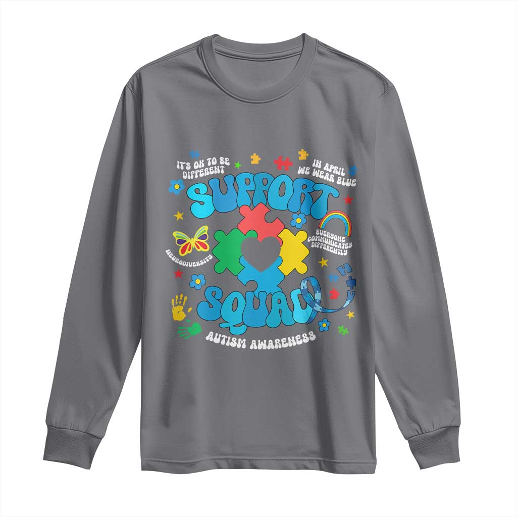 Autism Awareness Support Squad Long Sleeve Shirt In April We Wear Blue TS02 Charcoal Print Your Wear