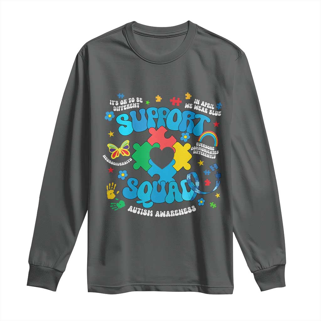 Autism Awareness Support Squad Long Sleeve Shirt In April We Wear Blue TS02 Dark Heather Print Your Wear