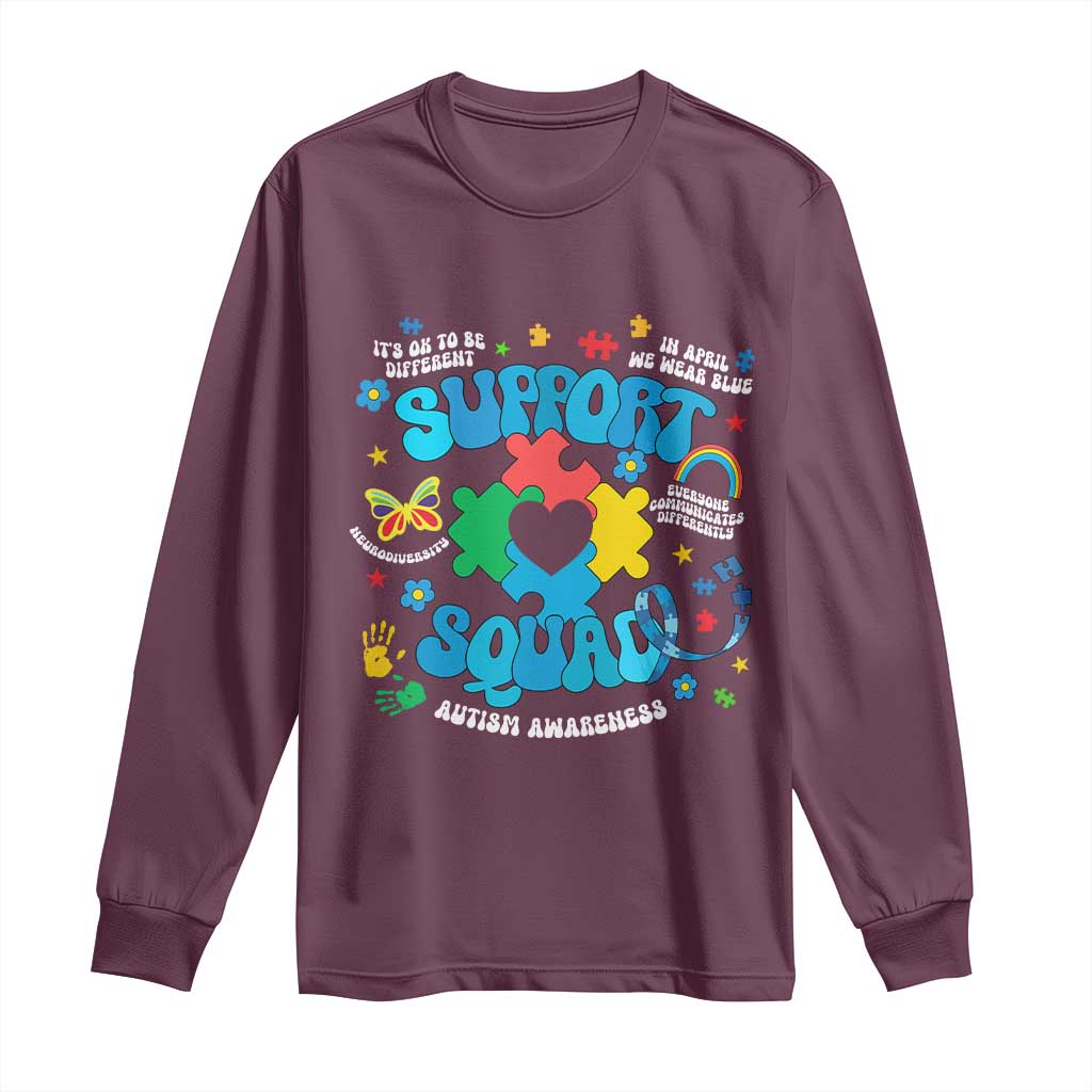Autism Awareness Support Squad Long Sleeve Shirt In April We Wear Blue TS02 Maroon Print Your Wear