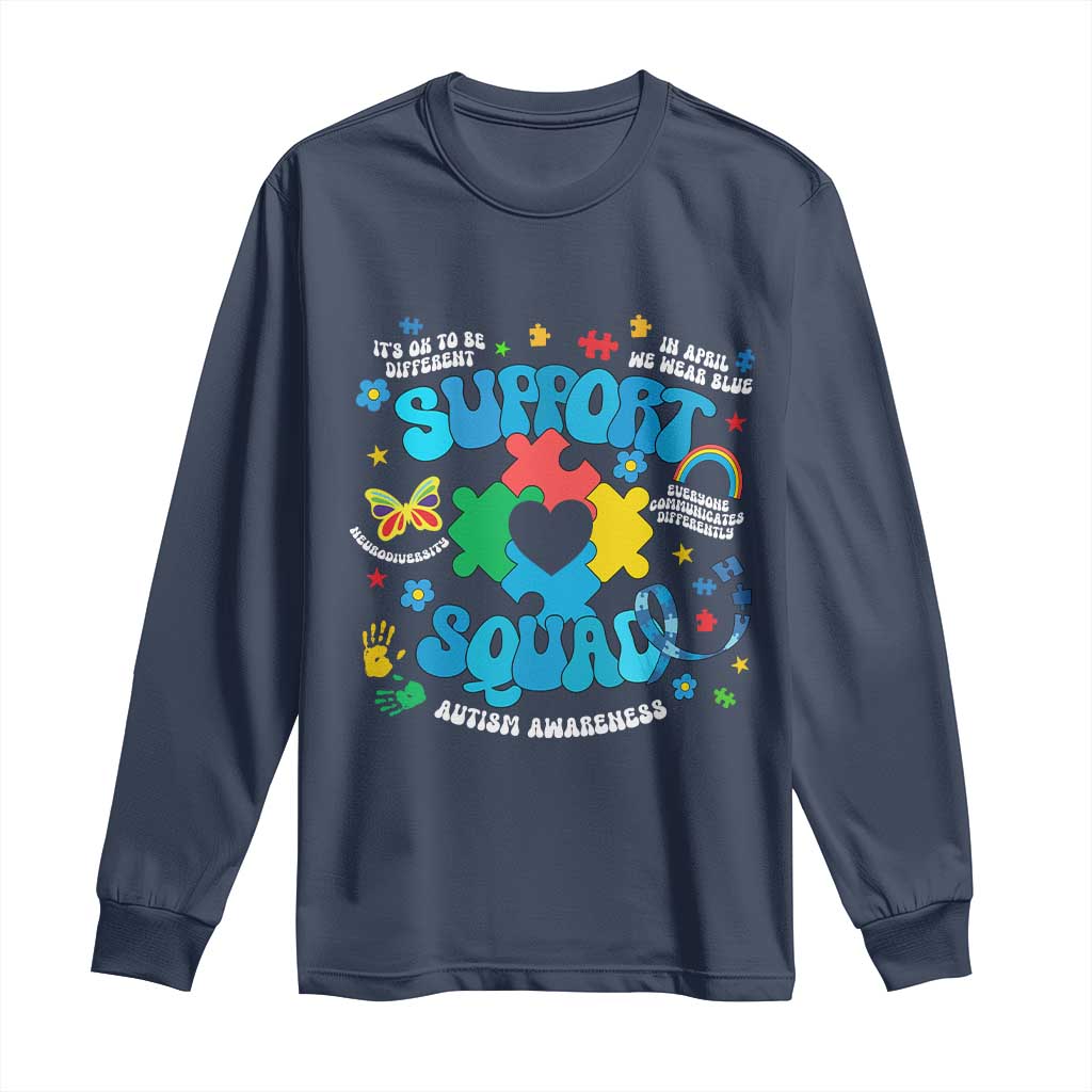 Autism Awareness Support Squad Long Sleeve Shirt In April We Wear Blue TS02 Navy Print Your Wear