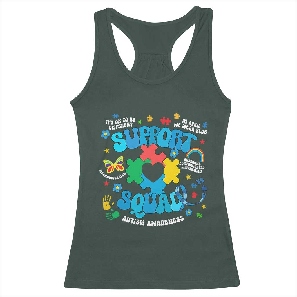 Autism Awareness Support Squad Racerback Tank Top In April We Wear Blue TS02 Dark Forest Green Print Your Wear
