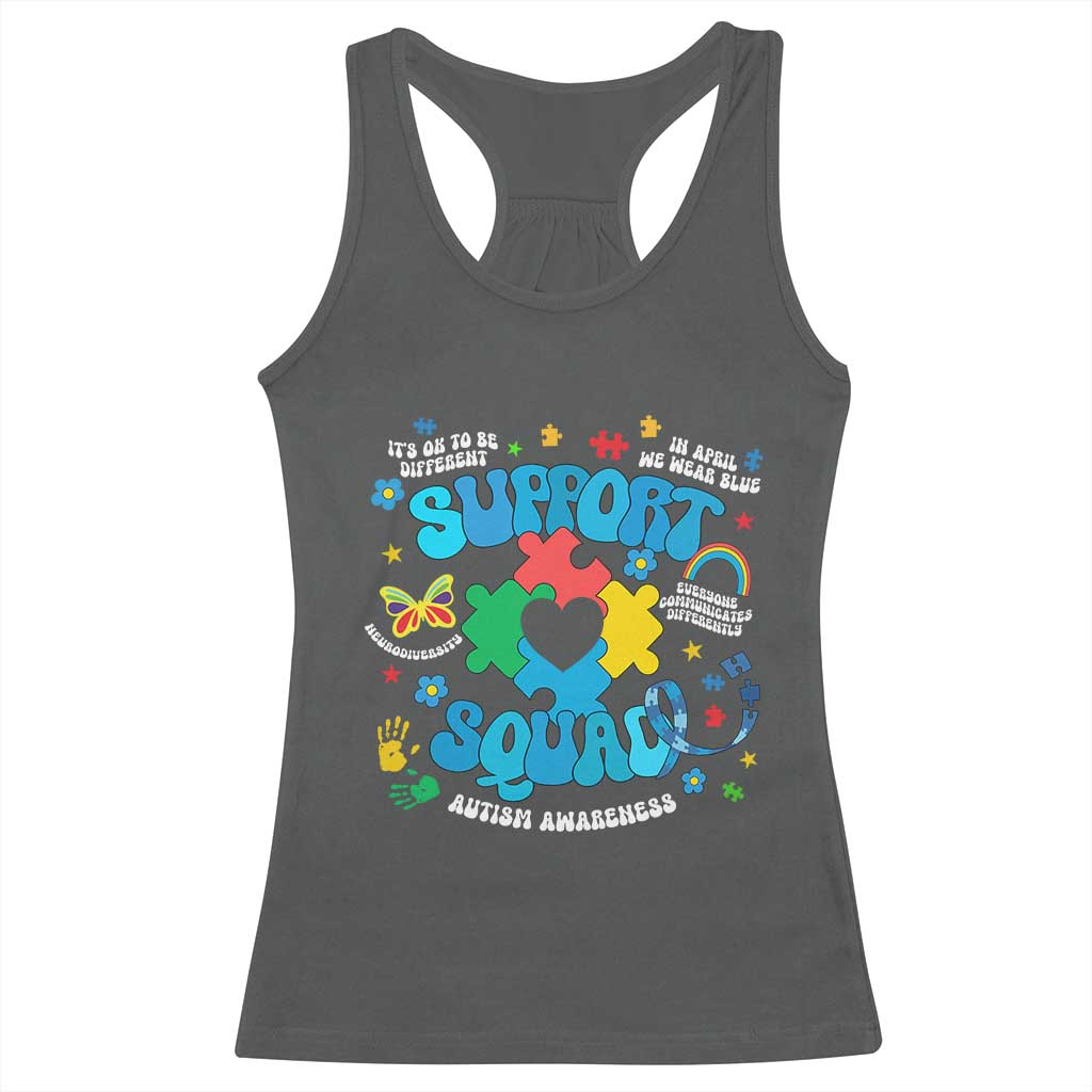 Autism Awareness Support Squad Racerback Tank Top In April We Wear Blue TS02 Dark Heather Print Your Wear