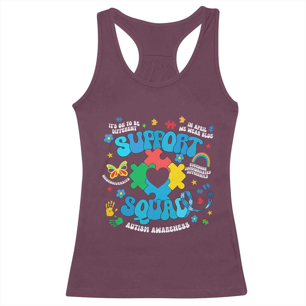 Autism Awareness Support Squad Racerback Tank Top In April We Wear Blue TS02 Maroon Print Your Wear