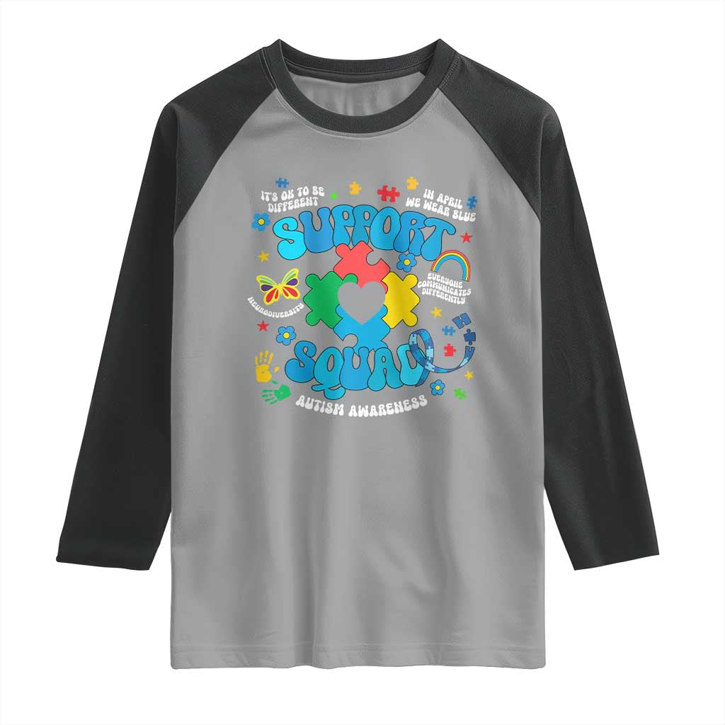 Autism Awareness Support Squad Raglan Shirt In April We Wear Blue TS02 Sport Gray Black Print Your Wear