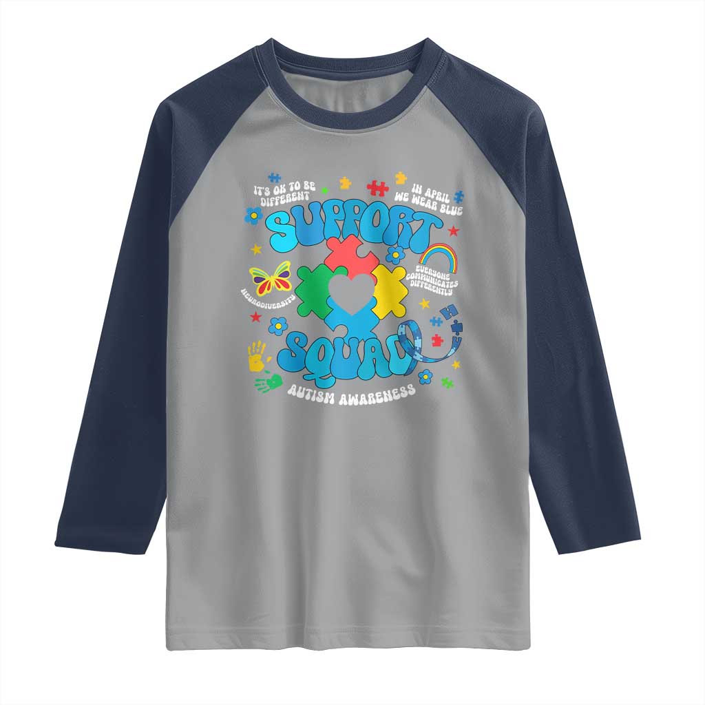 Autism Awareness Support Squad Raglan Shirt In April We Wear Blue TS02 Sport Gray Navy Print Your Wear