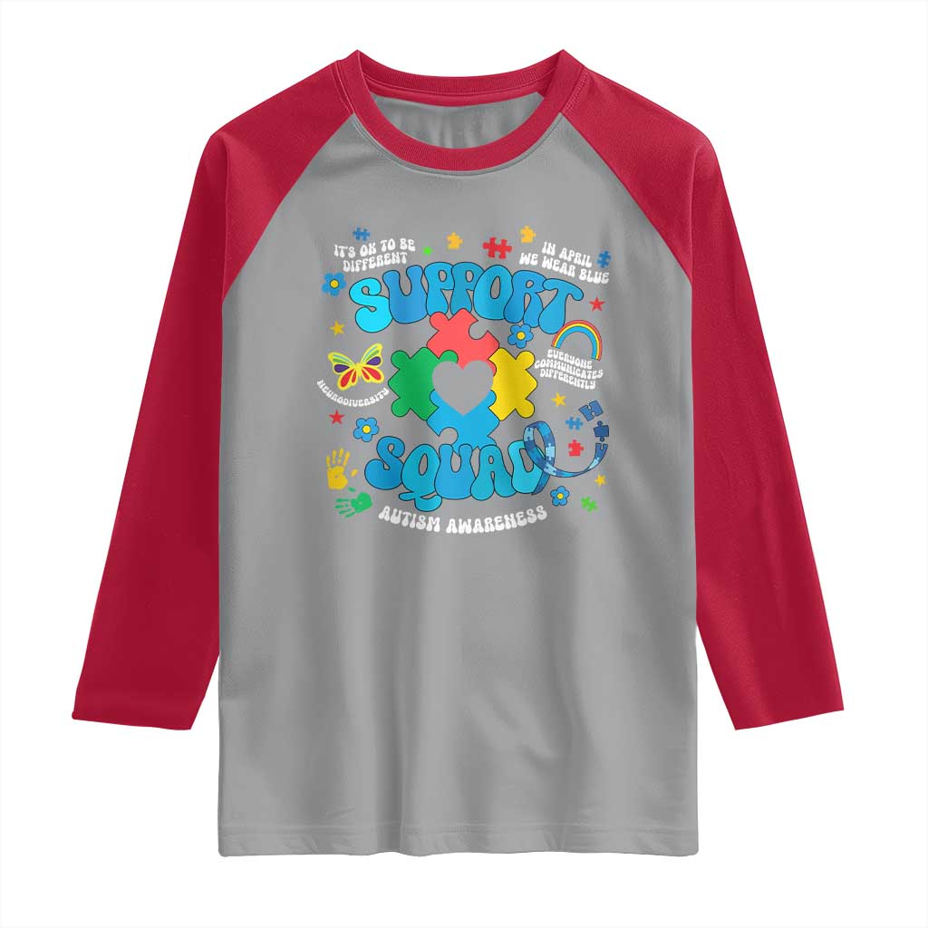 Autism Awareness Support Squad Raglan Shirt In April We Wear Blue TS02 Sport Gray Red Print Your Wear