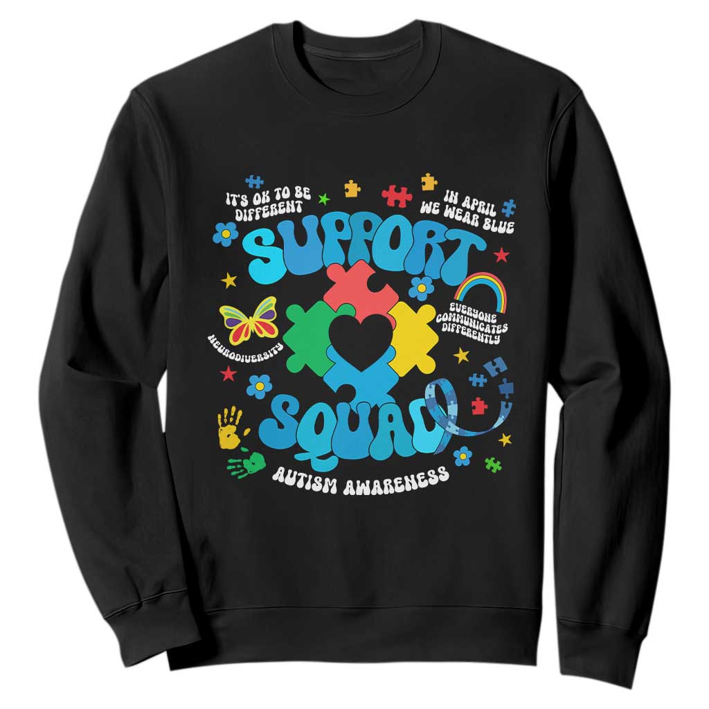 Autism Awareness Support Squad Sweatshirt In April We Wear Blue TS02 Black Print Your Wear