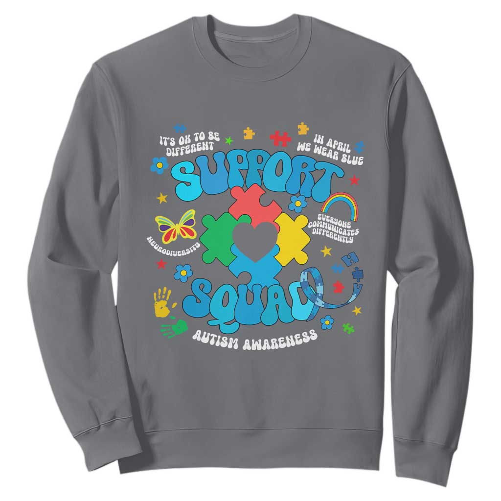 Autism Awareness Support Squad Sweatshirt In April We Wear Blue TS02 Charcoal Print Your Wear