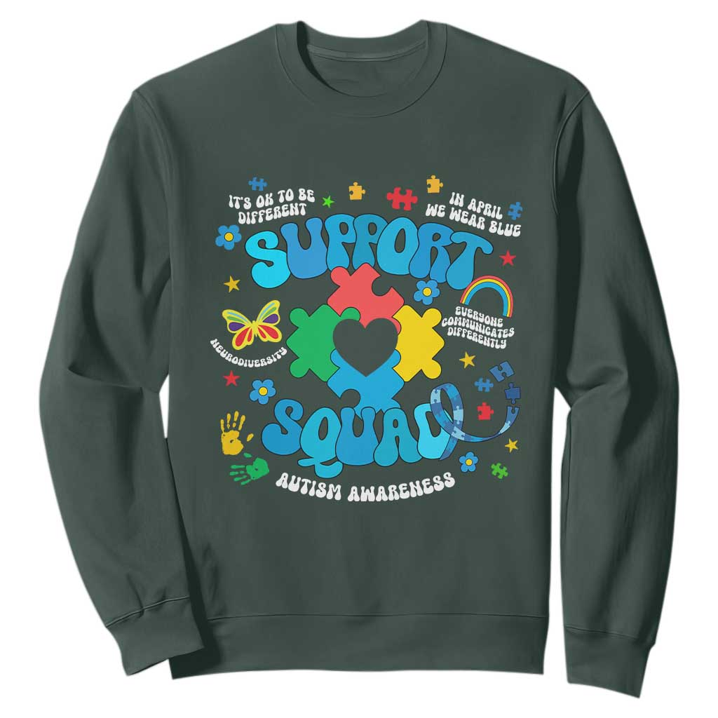 Autism Awareness Support Squad Sweatshirt In April We Wear Blue TS02 Dark Forest Green Print Your Wear