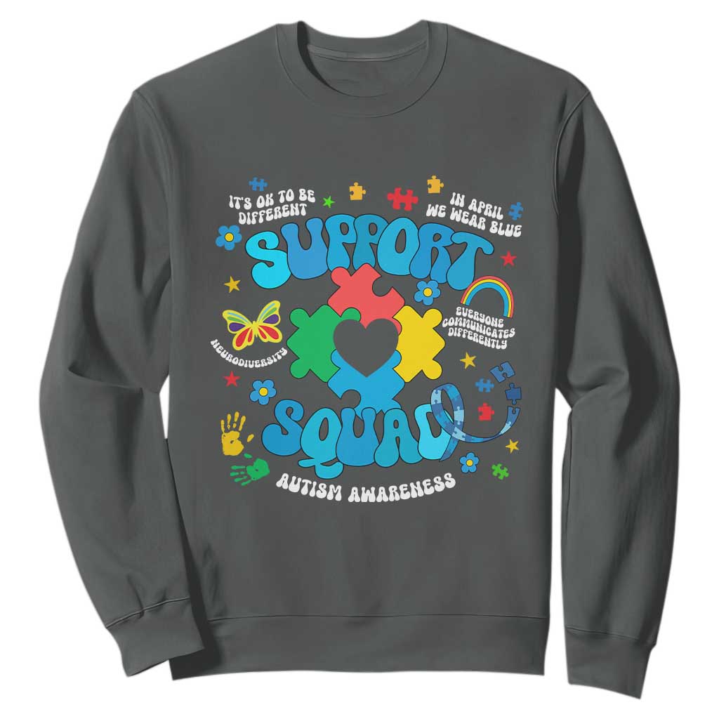 Autism Awareness Support Squad Sweatshirt In April We Wear Blue TS02 Dark Heather Print Your Wear