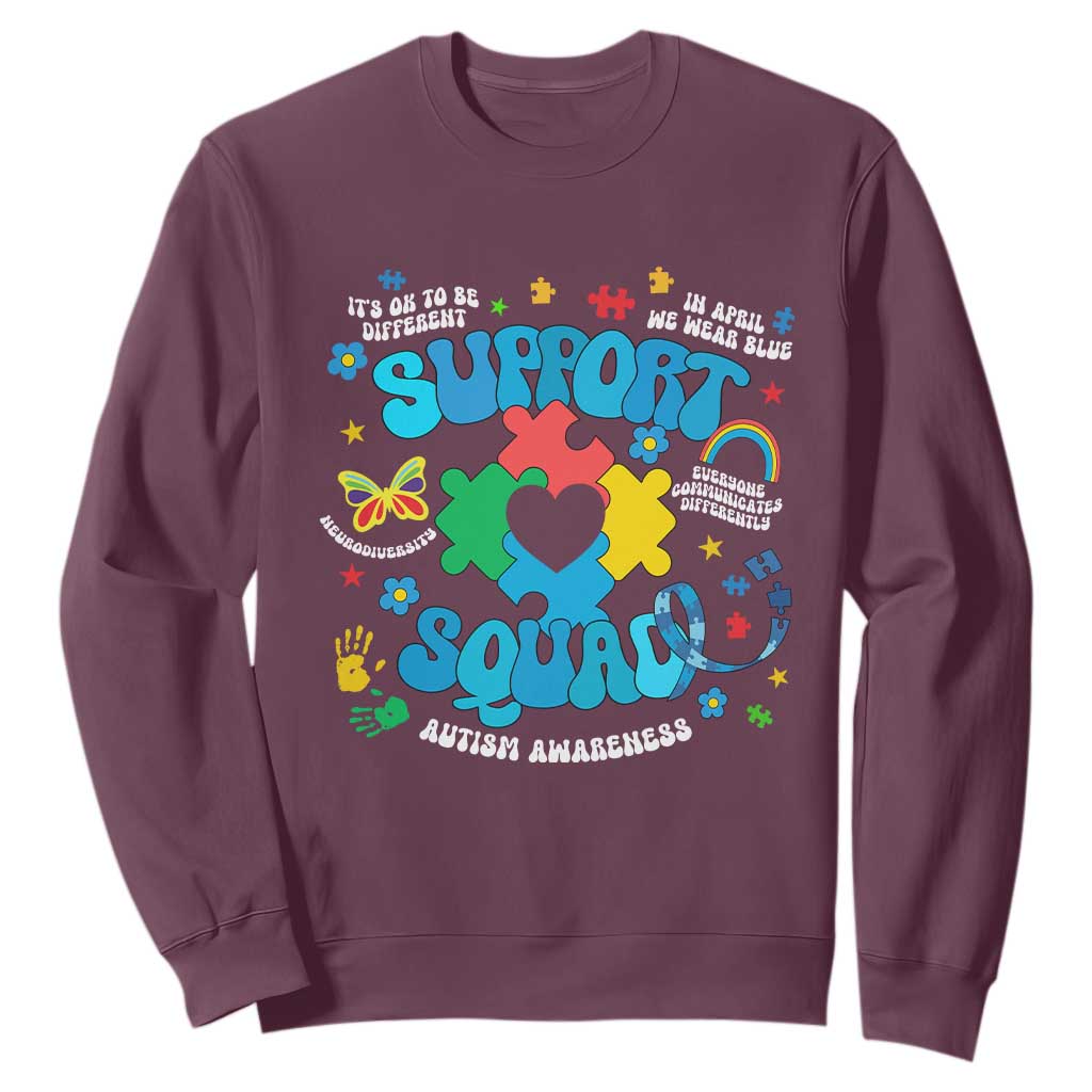 Autism Awareness Support Squad Sweatshirt In April We Wear Blue TS02 Maroon Print Your Wear