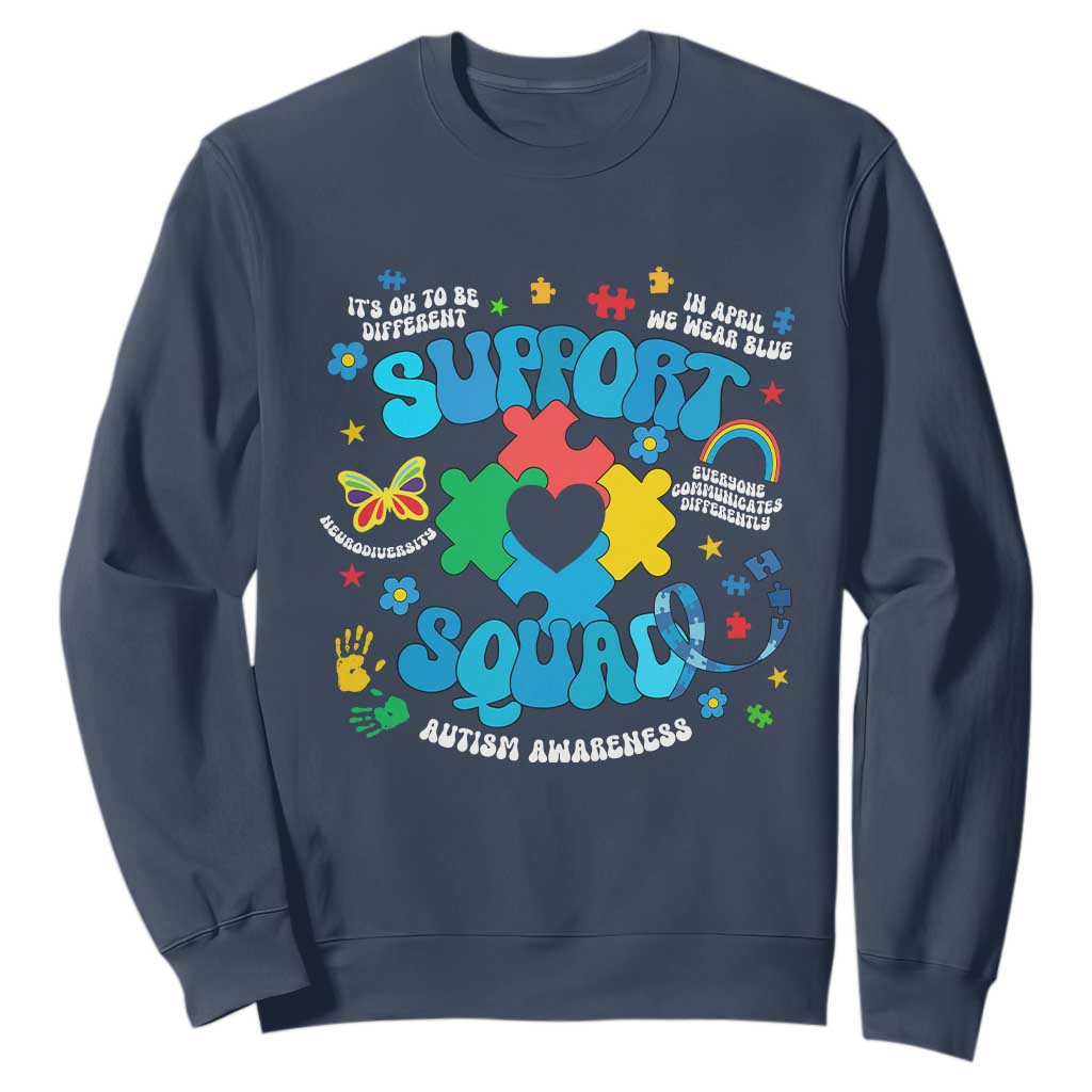 Autism Awareness Support Squad Sweatshirt In April We Wear Blue TS02 Navy Print Your Wear