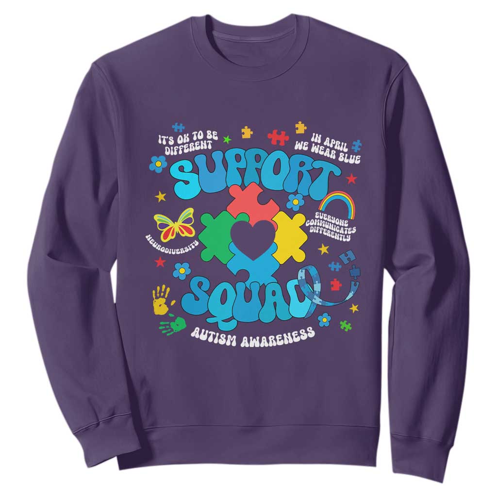 Autism Awareness Support Squad Sweatshirt In April We Wear Blue TS02 Purple Print Your Wear