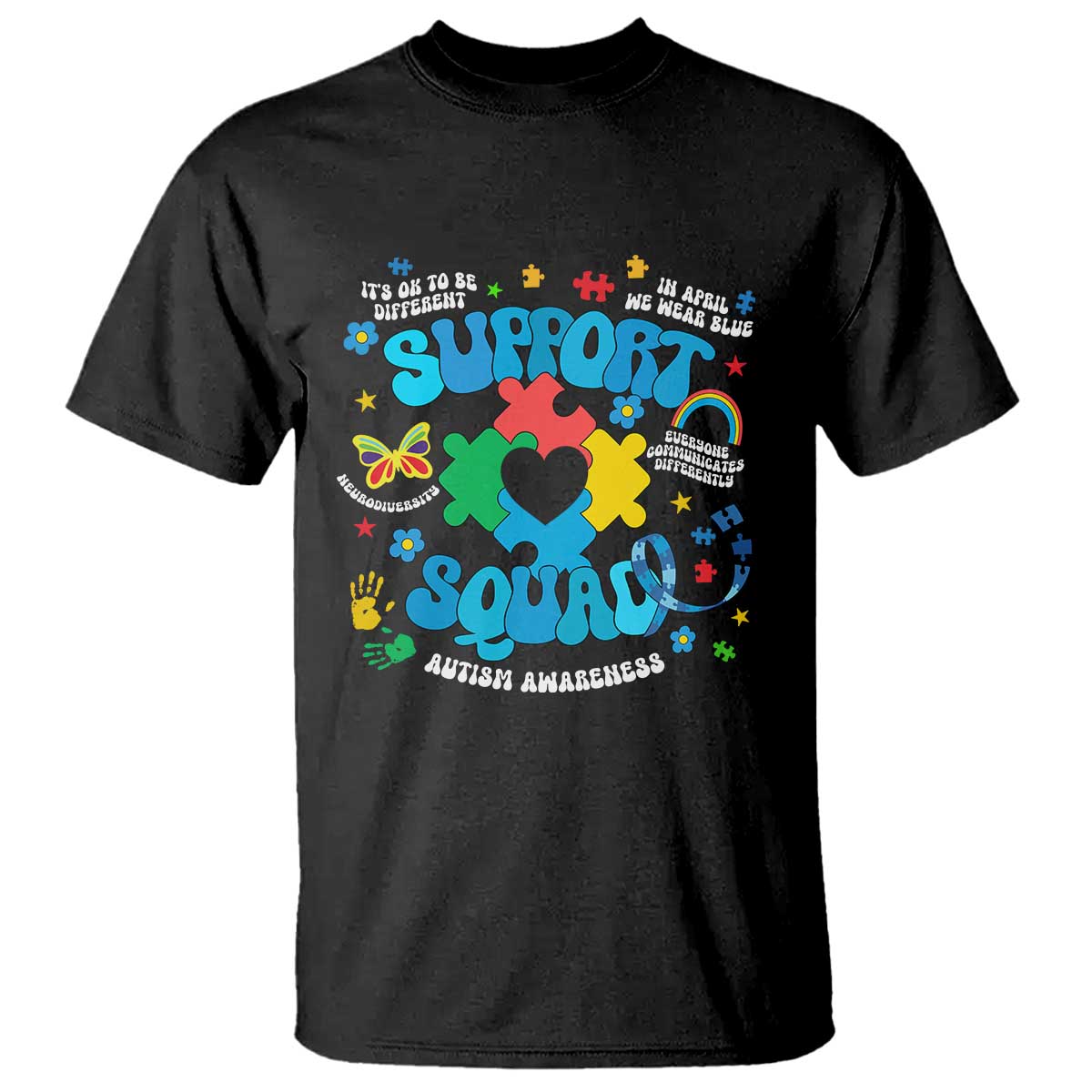 Autism Awareness Support Squad T Shirt In April We Wear Blue TS02 Black Print Your Wear