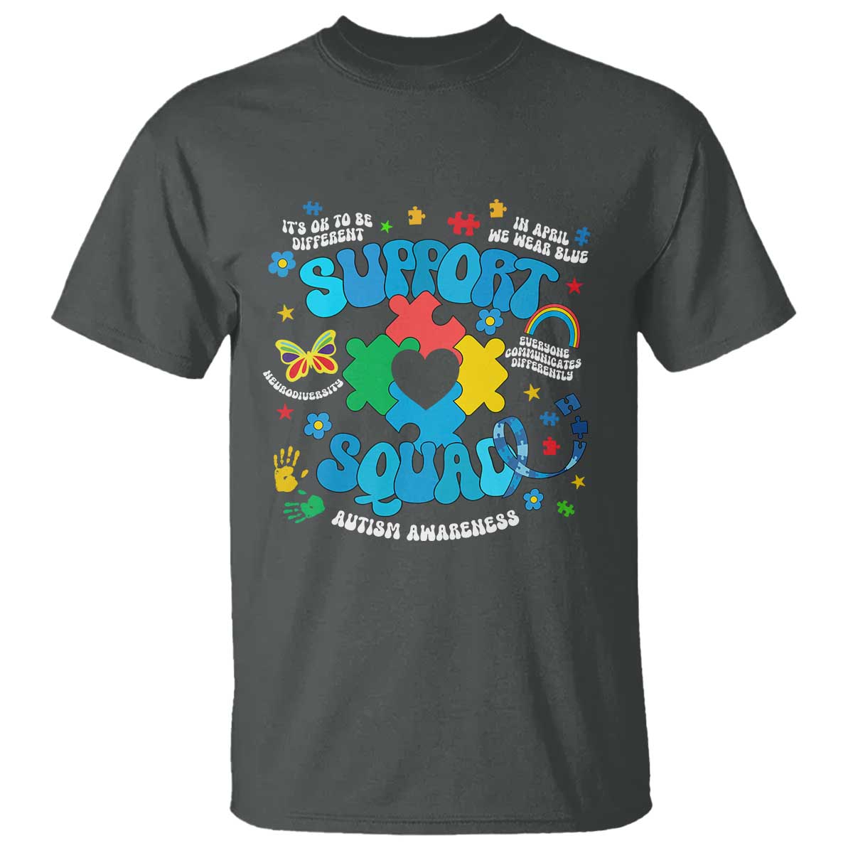 Autism Awareness Support Squad T Shirt In April We Wear Blue TS02 Dark Heather Print Your Wear
