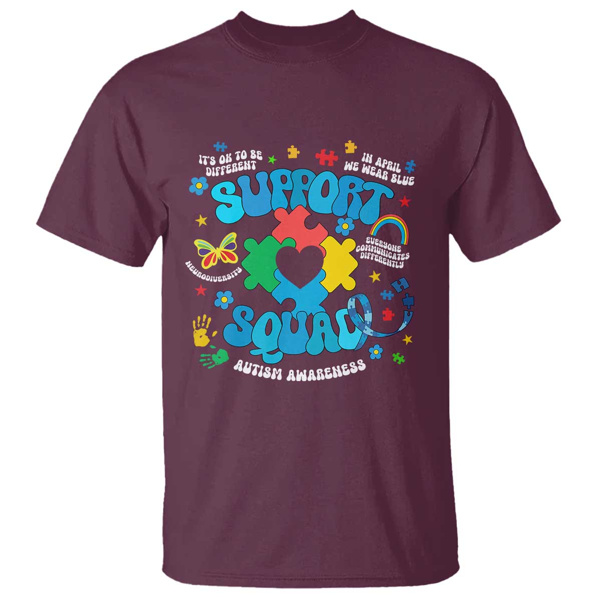 Autism Awareness Support Squad T Shirt In April We Wear Blue TS02 Maroon Print Your Wear