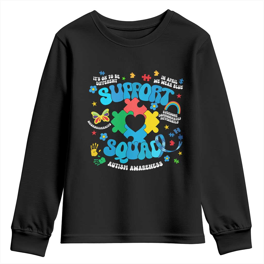 Autism Awareness Support Squad Youth Sweatshirt In April We Wear Blue TS02 Black Print Your Wear