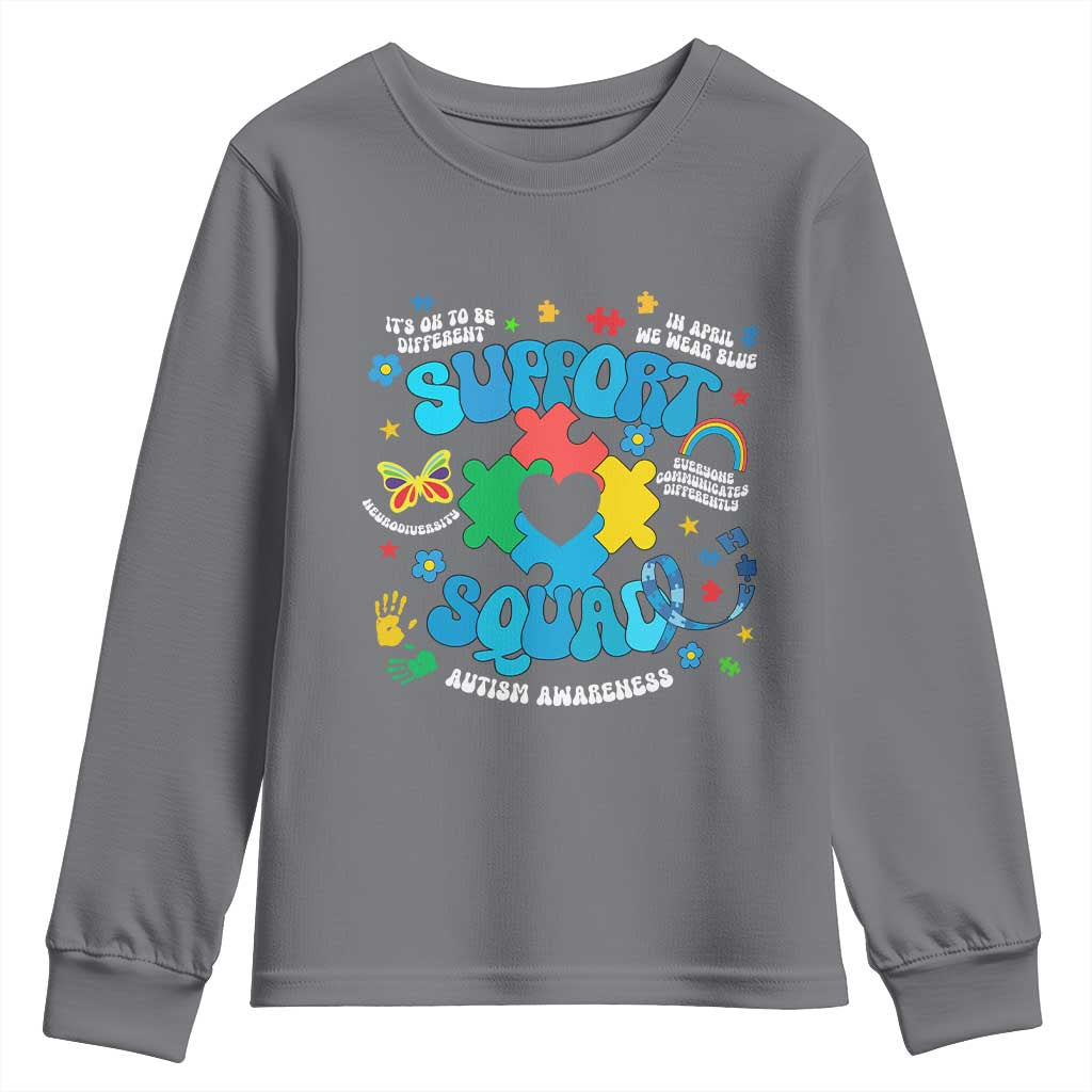Autism Awareness Support Squad Youth Sweatshirt In April We Wear Blue TS02 Charcoal Print Your Wear