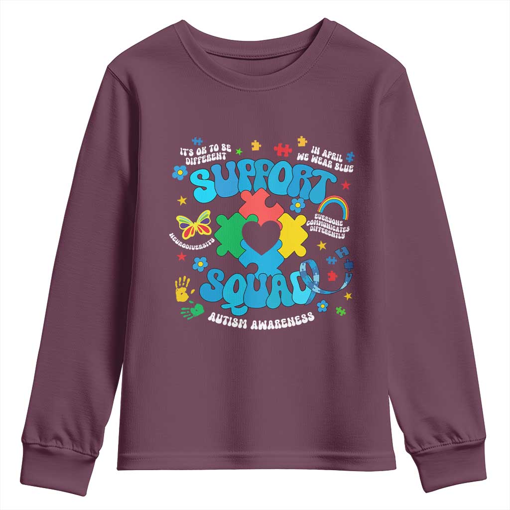 Autism Awareness Support Squad Youth Sweatshirt In April We Wear Blue TS02 Maroon Print Your Wear