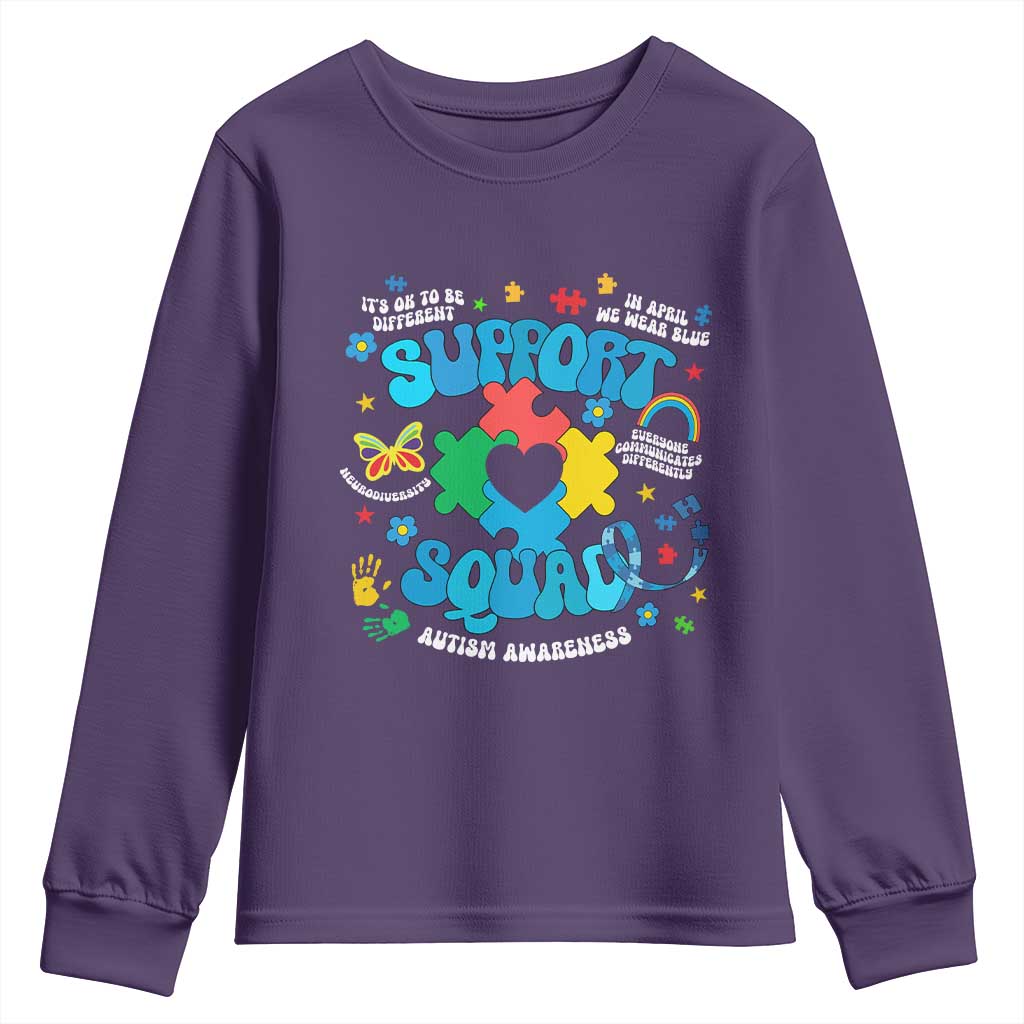 Autism Awareness Support Squad Youth Sweatshirt In April We Wear Blue TS02 Purple Print Your Wear