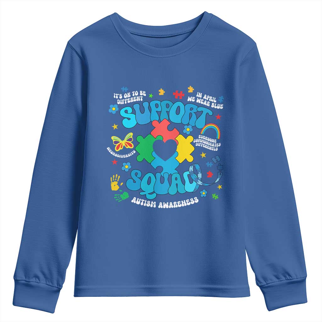 Autism Awareness Support Squad Youth Sweatshirt In April We Wear Blue TS02 Royal Blue Print Your Wear
